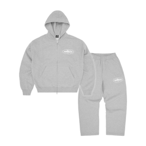 Island Puff Print Casual Tracksuit – Heather Grey