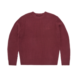 Corteiz Burgundy Crochet Applique Knit Crew Sweater